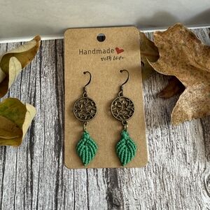 Earth Art Hand Crafted Artisan Green Leaf Earrings